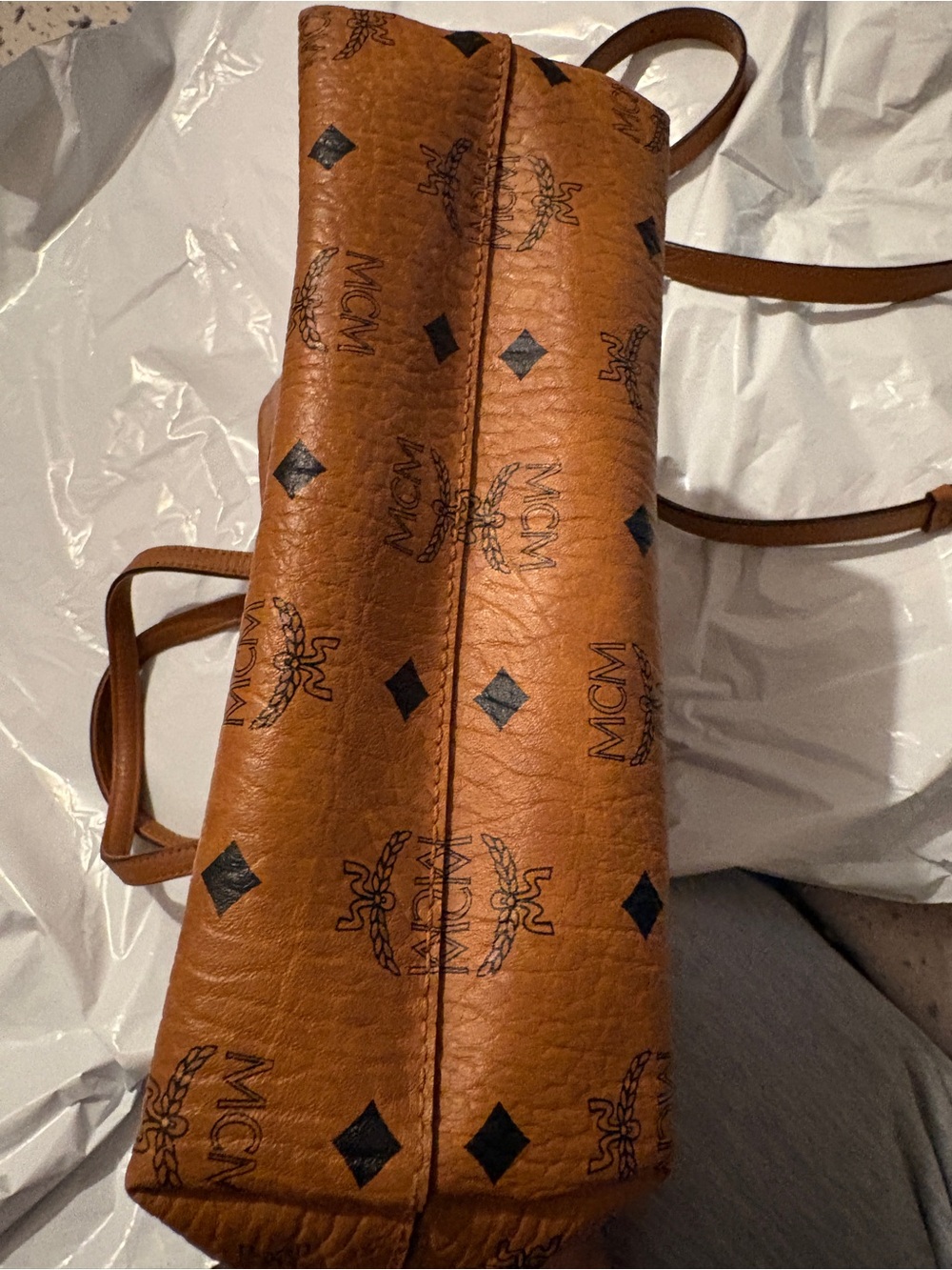 MCM Cognac Year of the mouse Visetos Tote with Yellow Cheese & Pink Mouse Patch - Picture 6 of 14
